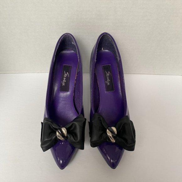 COPY - Savage Vintage Two Tone Purple and Black Bow Heels In Size 8.5 - Picture 2 of 5